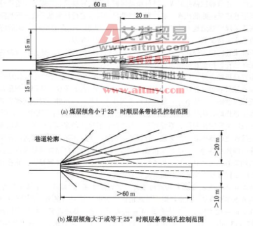 圖6 -13煤巷掘進預抽鉆孔布置